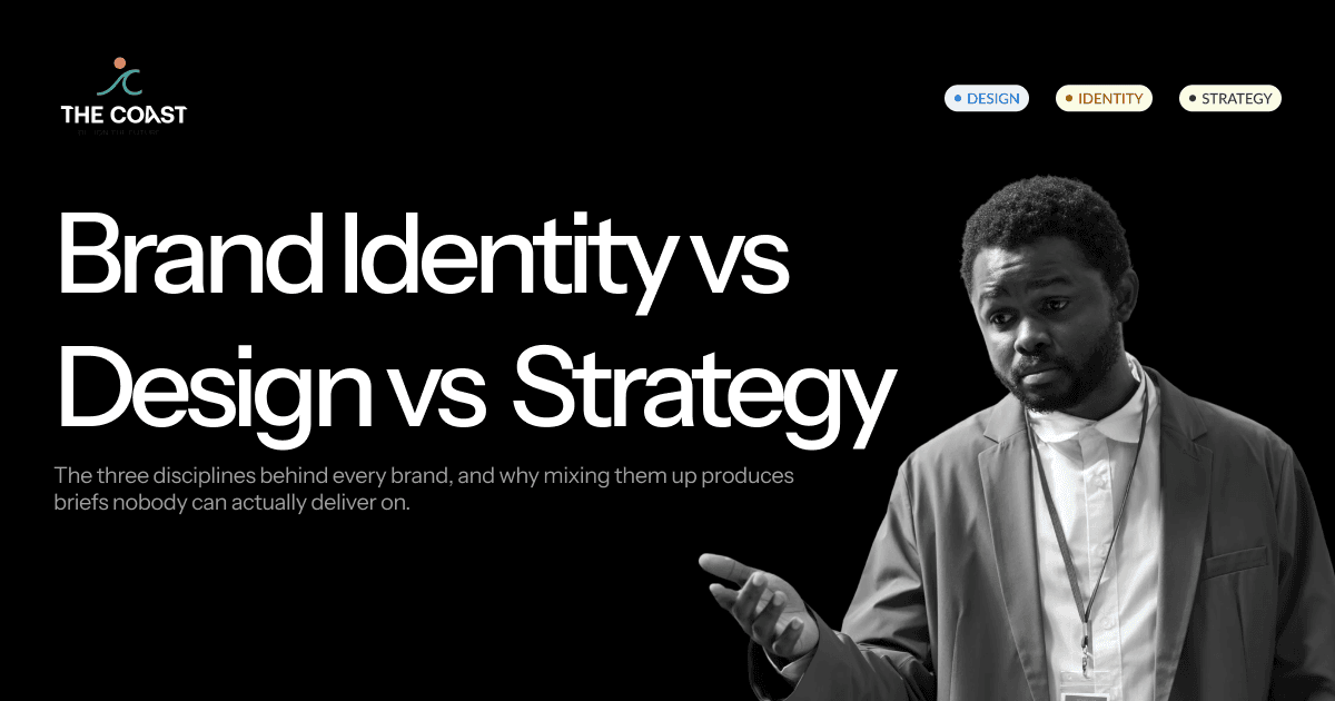 Editorial hero image for the article: Brand Identity vs. Brand Design vs. Brand Strategy.